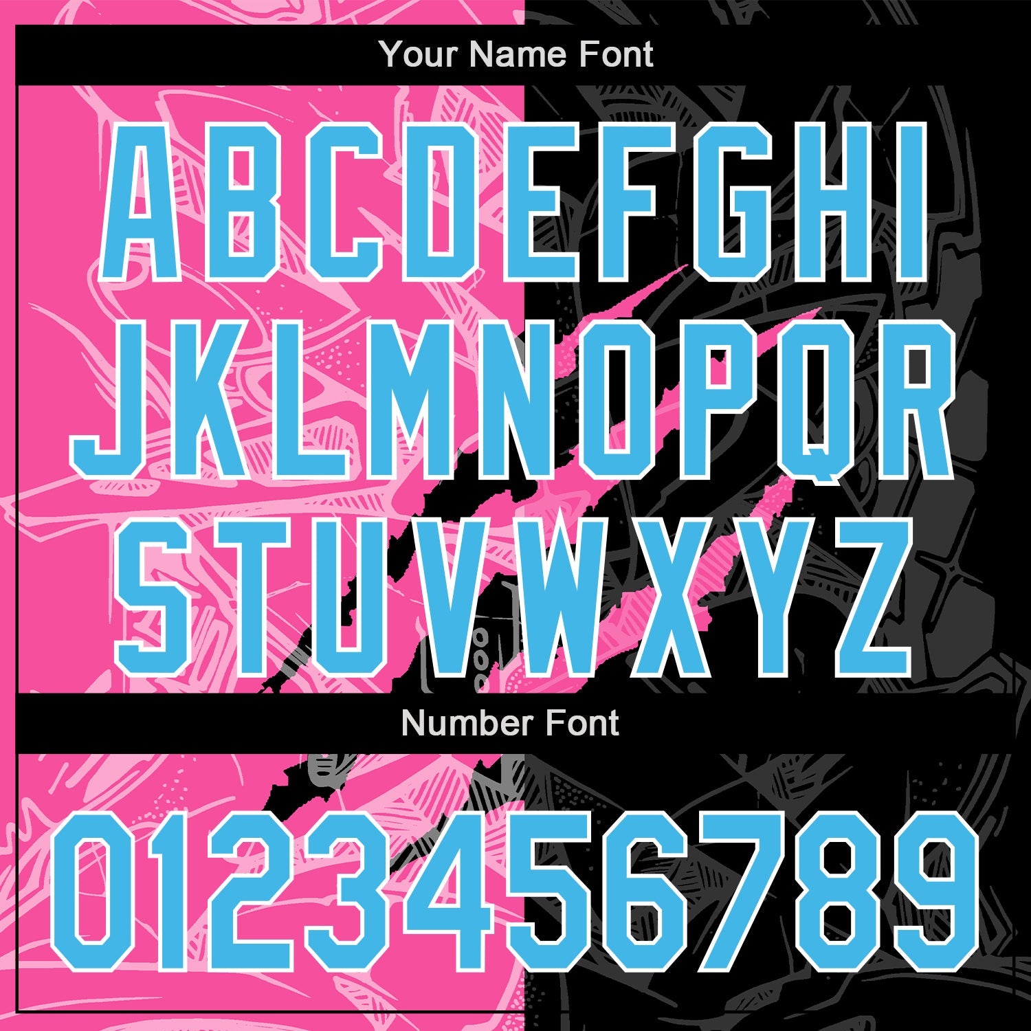 Custom Graffiti Pattern Sky Blue Black-Pink 3D Scratch Authentic Baseball Jersey view 5
