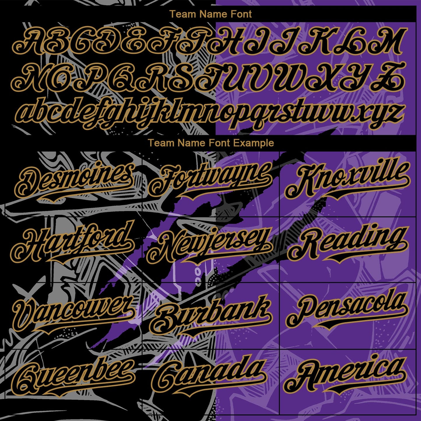 Custom Graffiti Pattern Black Purple-Old Gold 3D Scratch Authentic Baseball Jersey view 4