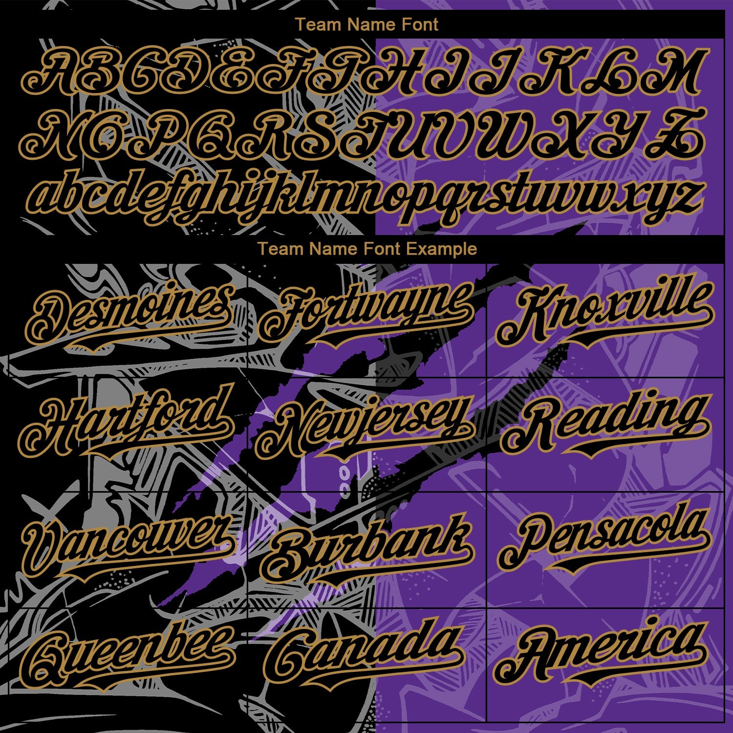 Custom Graffiti Pattern Black Purple-Old Gold 3D Scratch Authentic Baseball Jersey view 4