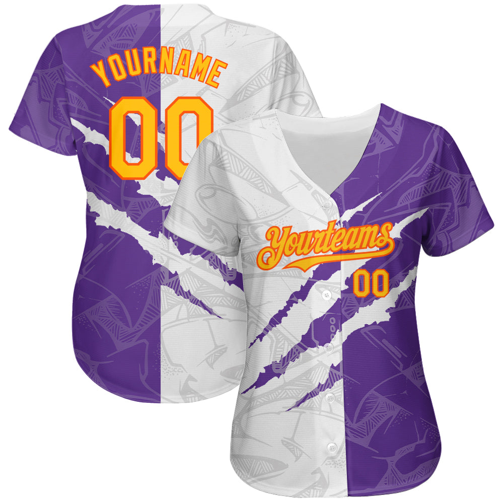 Custom Graffiti Pattern Orange Purple-Gold 3D Scratch Authentic Baseball Jersey view 2