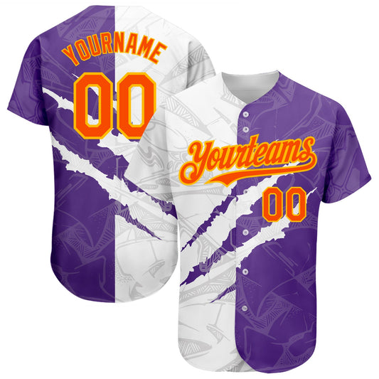 Custom Graffiti Pattern Orange Purple-Gold 3D Scratch Authentic Baseball Jersey - Main View