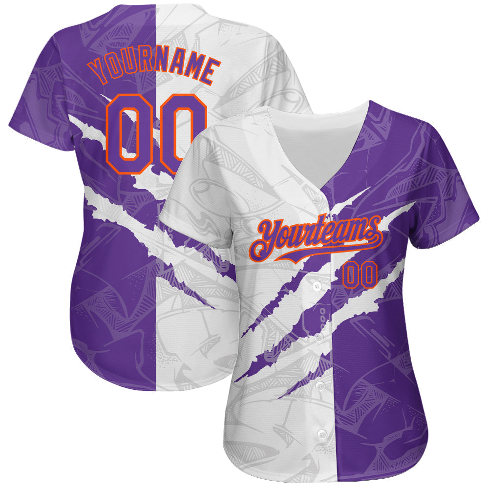 Custom Graffiti Pattern Purple-Orange 3D Scratch Authentic Baseball Jersey view 2