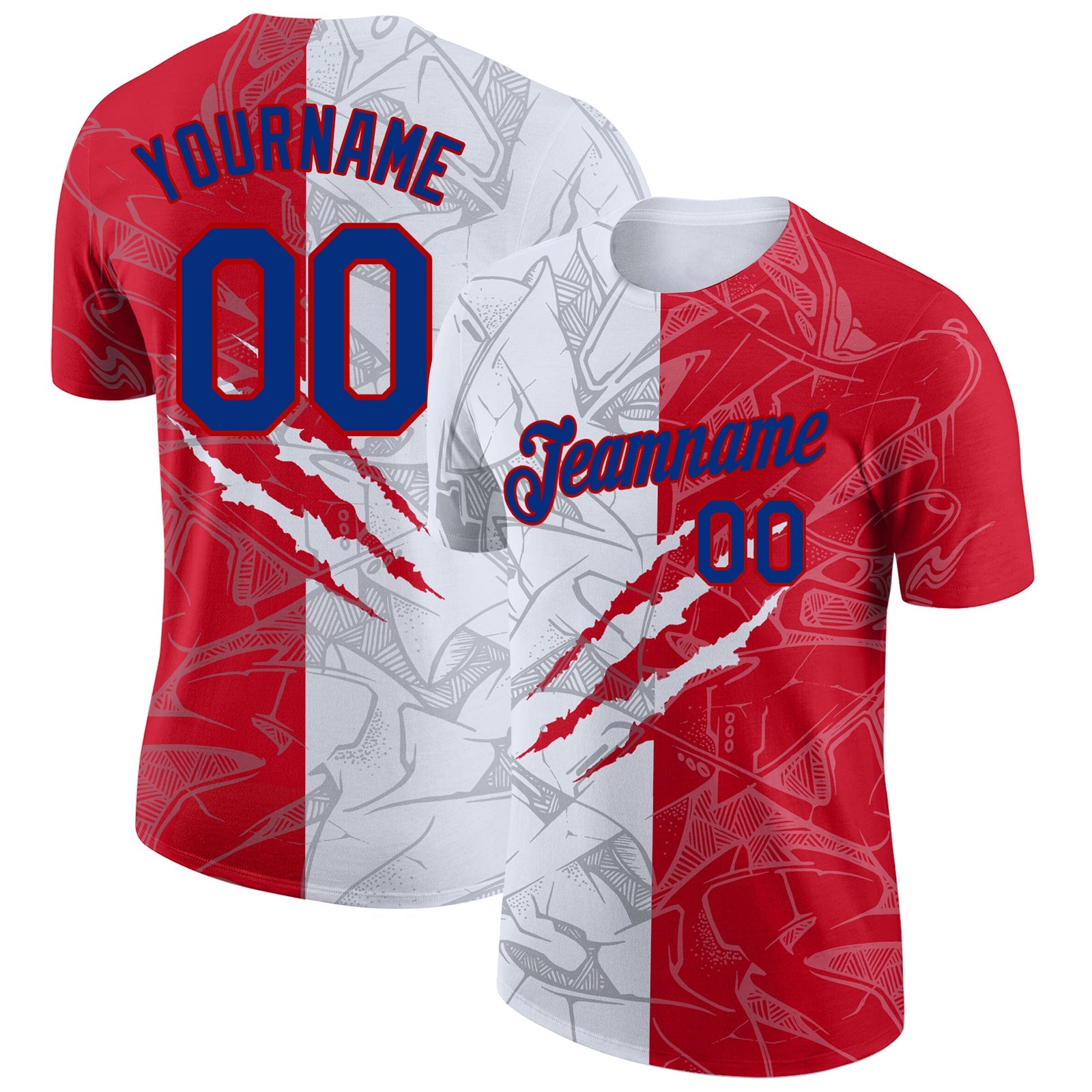Custom Graffiti Pattern Royal-Red Scratch 3D Performance T-Shirt - Main View