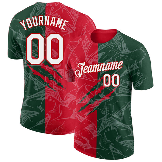 Custom Graffiti Pattern Green-Red Scratch 3D Performance T-Shirt - Main View