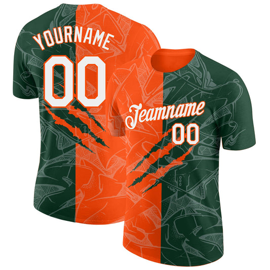 Custom Graffiti Pattern Green-Orange Scratch 3D Performance T-Shirt - Main View