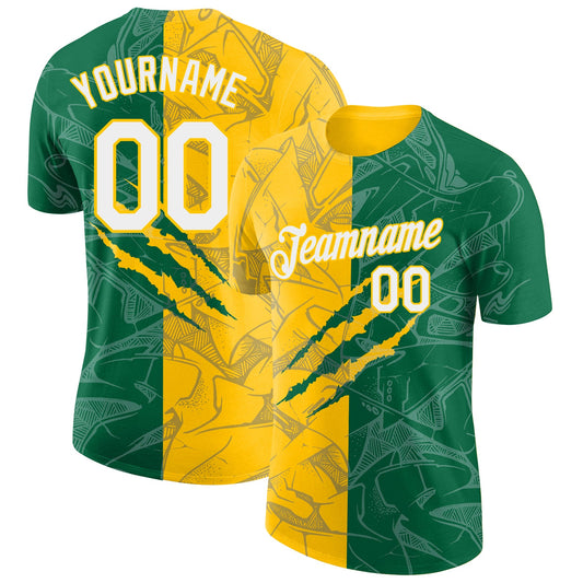Custom Graffiti Pattern Kelly Green-Yellow Scratch 3D Performance T-Shirt - Main View