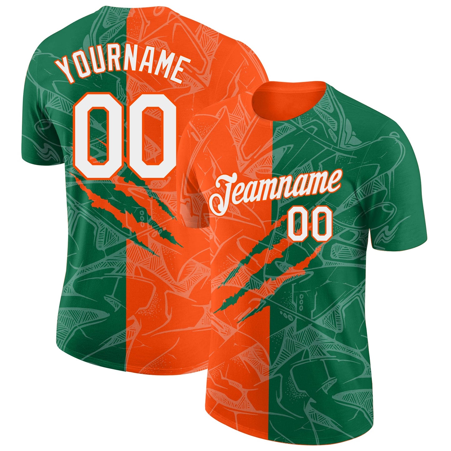 Custom Graffiti Pattern Kelly Green-Orange Scratch 3D Performance T-Shirt - Main View