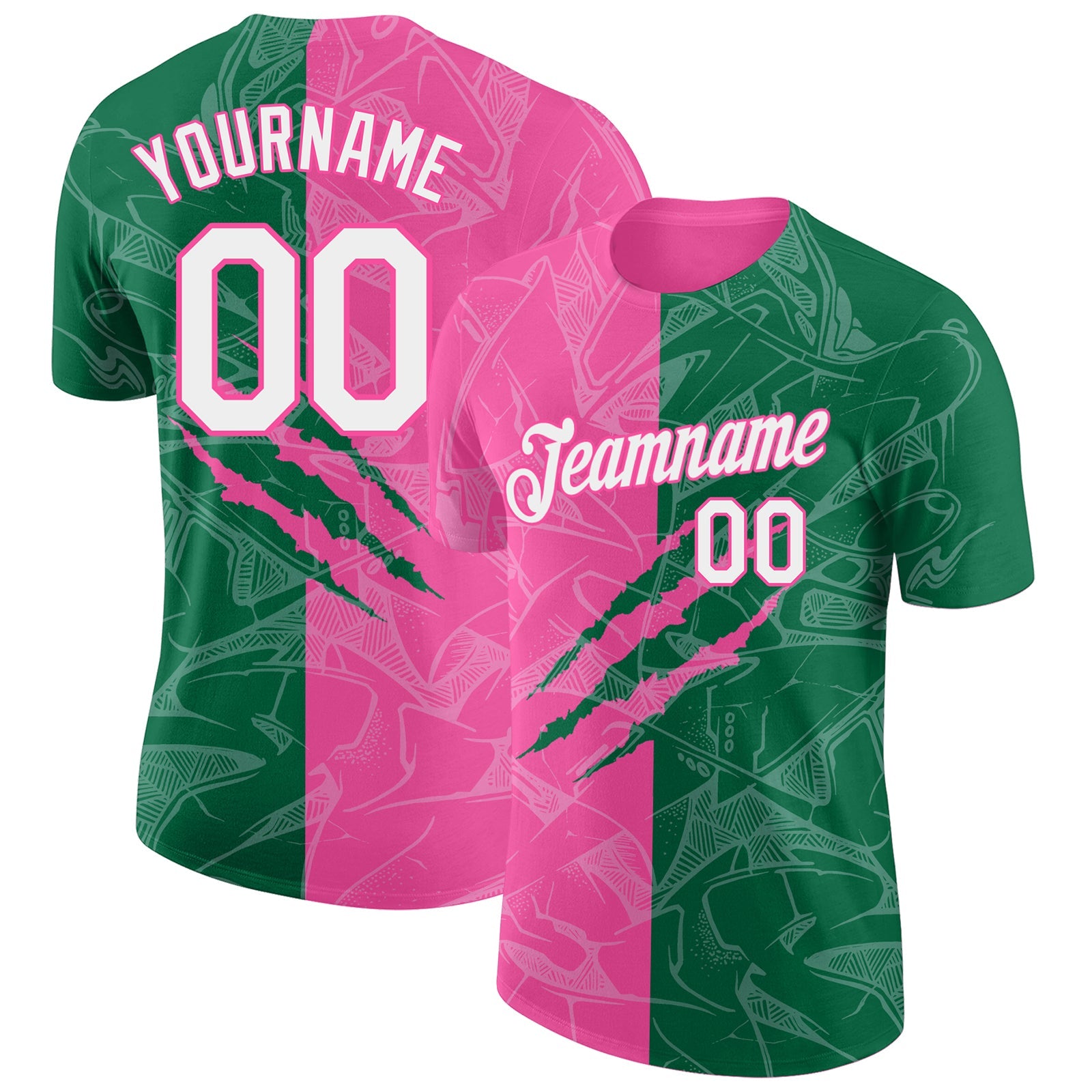 Custom Graffiti Pattern Kelly Green-Pink Scratch 3D Performance T-Shirt - Main View