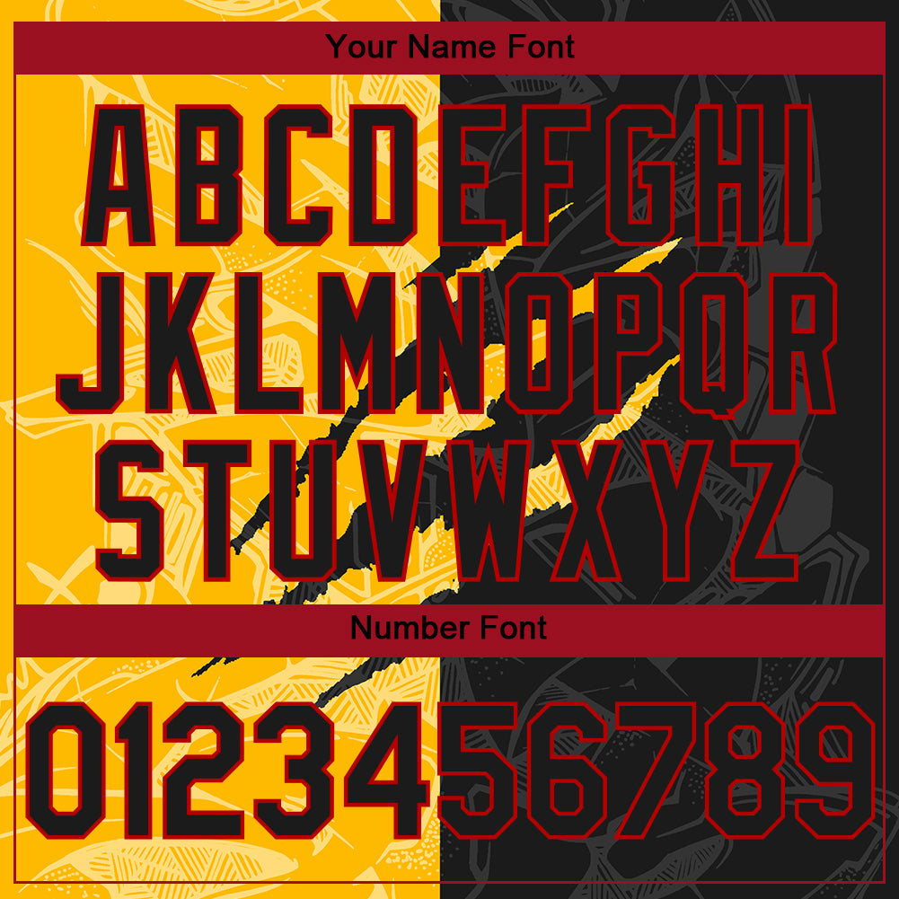 Custom Stitched Graffiti Pattern Black Gold-Red 3D Scratch Sports Pullover Sweatshirt Hoodie view 4