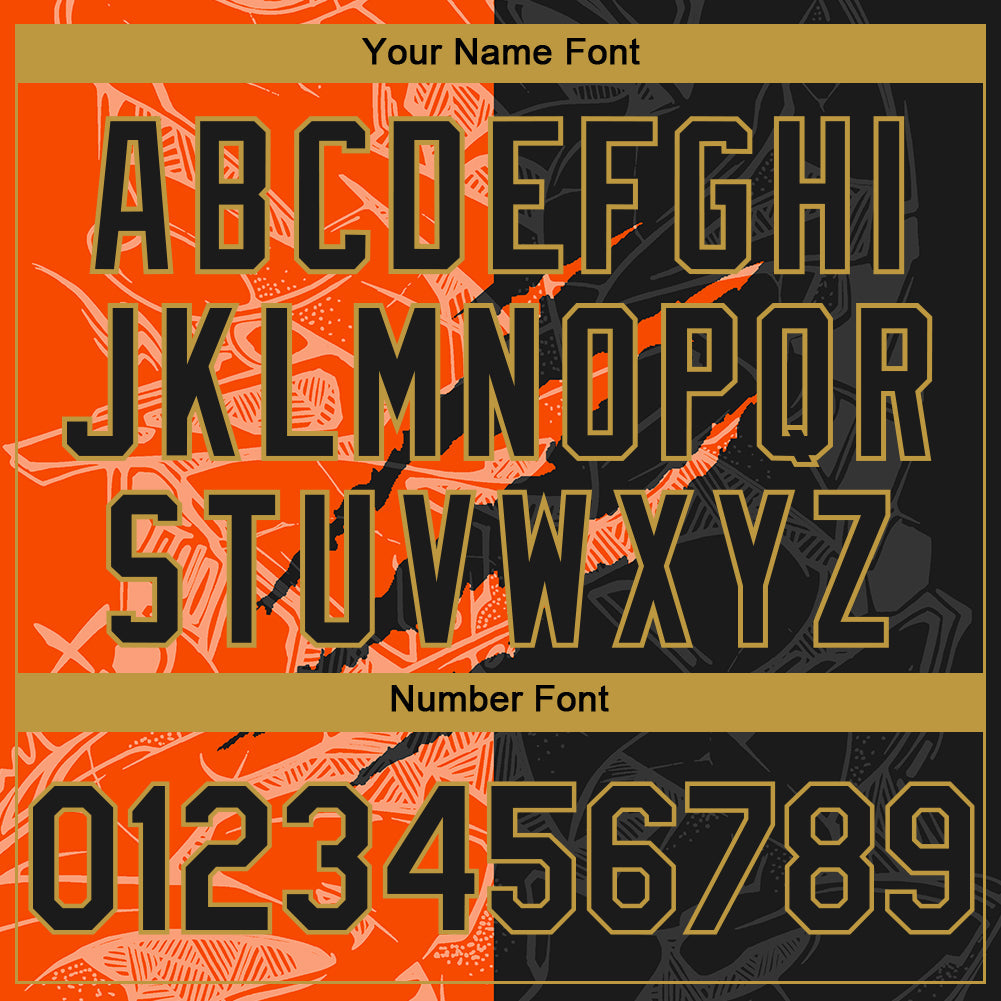Custom Stitched Graffiti Pattern Black Orange-Old Gold 3D Scratch Sports Pullover Sweatshirt Hoodie view 4
