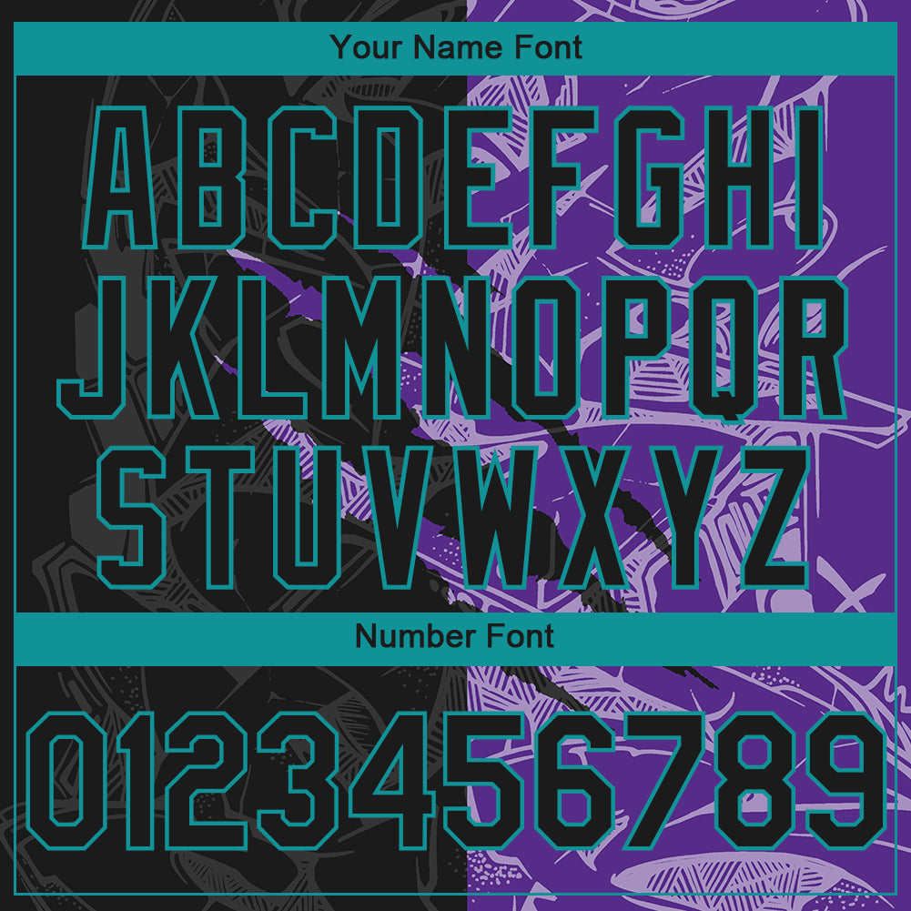 Custom Stitched Graffiti Pattern Black Purple-Teal 3D Scratch Sports Pullover Sweatshirt Hoodie view 4