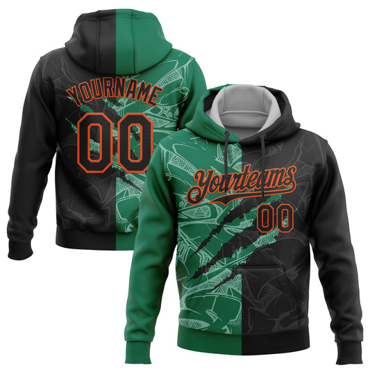 Custom Stitched Graffiti Pattern Black Kelly Green-Orange 3D Scratch Sports Pullover Sweatshirt Hoodie - Main View