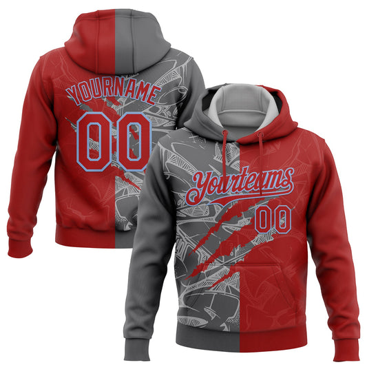 Custom Stitched Graffiti Pattern Red Steel Gray-Light Blue 3D Scratch Sports Pullover Sweatshirt Hoodie - Main View