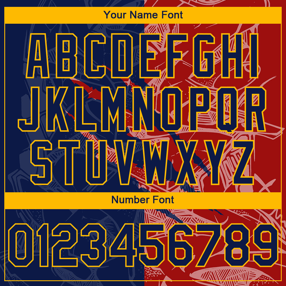 Custom Stitched Graffiti Pattern Navy Red-Gold 3D Scratch Sports Pullover Sweatshirt Hoodie view 4