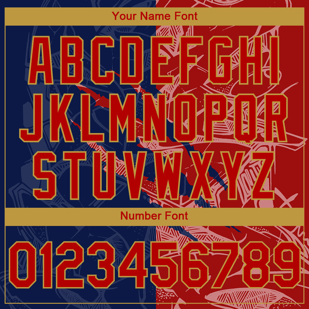 Custom Stitched Graffiti Pattern Red Navy-Old Gold 3D Scratch Sports Pullover Sweatshirt Hoodie view 4