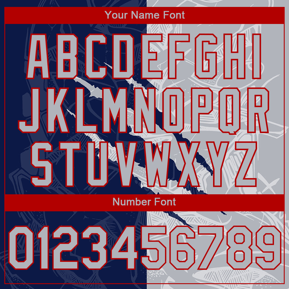 Custom Stitched Graffiti Pattern Gray Navy-Red 3D Scratch Sports Pullover Sweatshirt Hoodie view 4