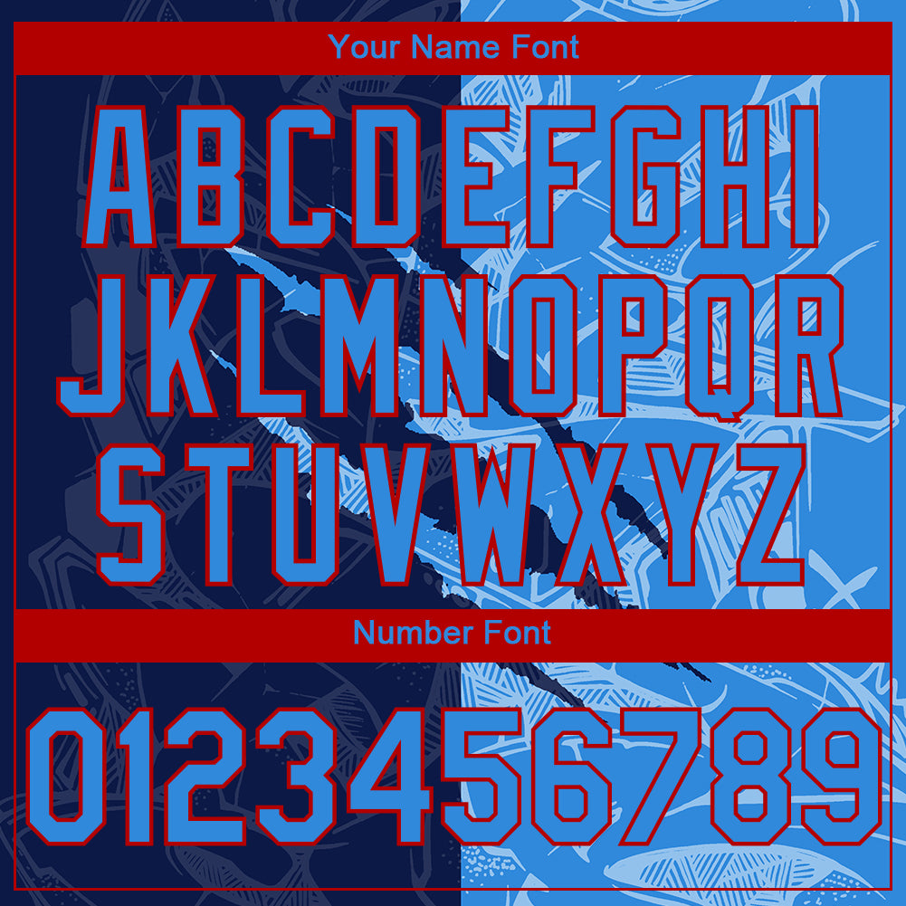 Custom Stitched Graffiti Pattern Powder Blue Navy-Red 3D Scratch Sports Pullover Sweatshirt Hoodie view 4