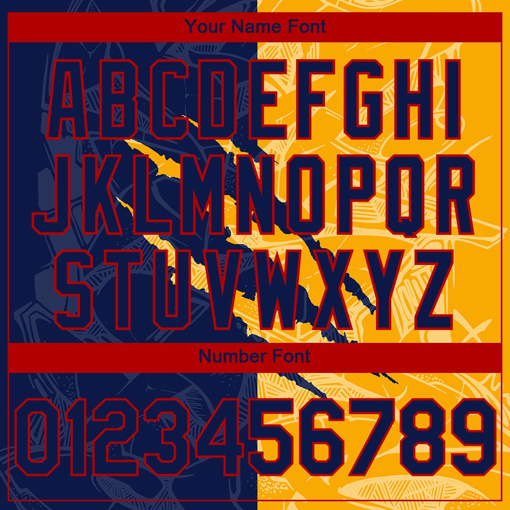 Custom Stitched Graffiti Pattern Navy Gold-Red 3D Scratch Sports Pullover Sweatshirt Hoodie view 4
