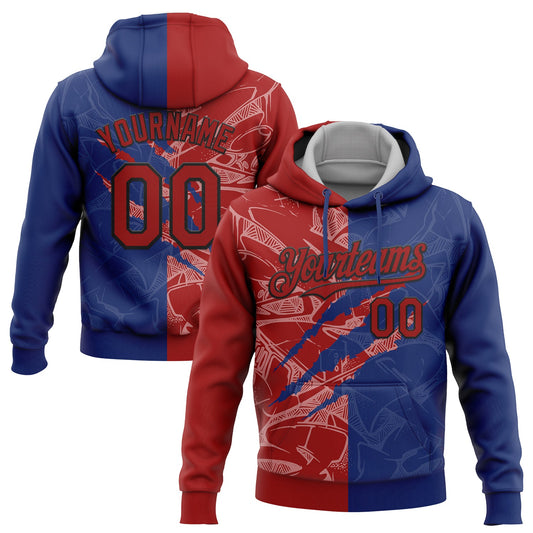 Custom Stitched Graffiti Pattern Red Royal-Black 3D Scratch Sports Pullover Sweatshirt Hoodie - Main View