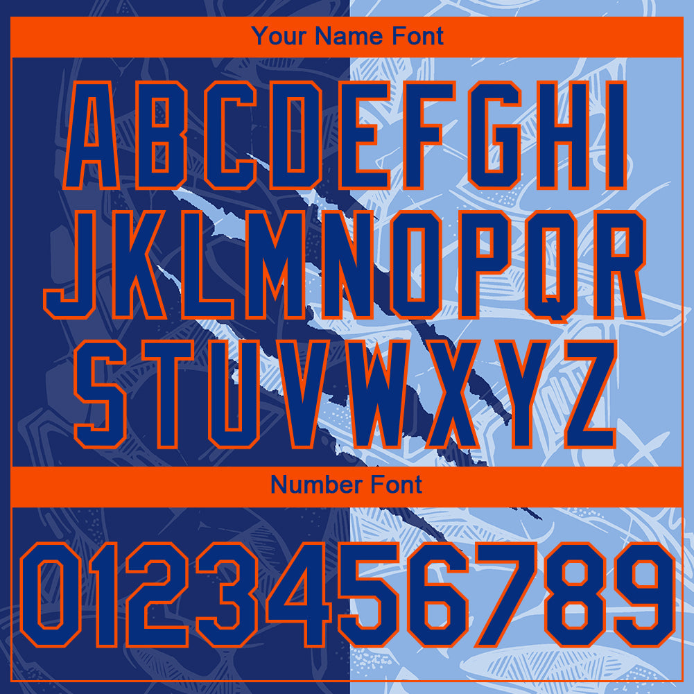 Custom Stitched Graffiti Pattern Royal Light Blue-Orange 3D Scratch Sports Pullover Sweatshirt Hoodie view 4