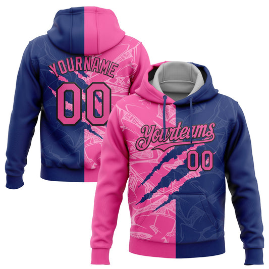 Custom Stitched Graffiti Pattern Pink Royal-Black 3D Scratch Sports Pullover Sweatshirt Hoodie - Main View