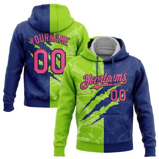 Custom Stitched Graffiti Pattern Pink Royal Neon Green-Black 3D Scratch Sports Pullover Sweatshirt Hoodie - Main View