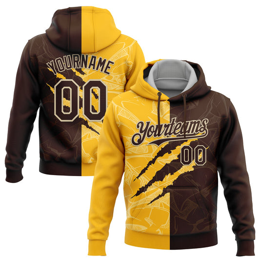 Custom Stitched Graffiti Pattern Brown Gold-Cream 3D Scratch Sports Pullover Sweatshirt Hoodie - Main View