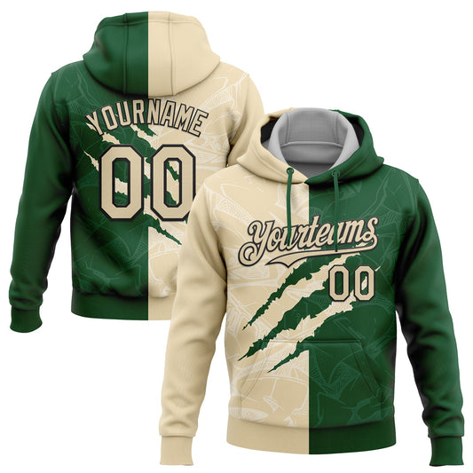 Custom Stitched Graffiti Pattern Cream Green-Black 3D Scratch Sports Pullover Sweatshirt Hoodie - Main View