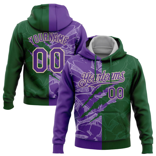 Custom Stitched Graffiti Pattern Purple Green-Cream 3D Scratch Sports Pullover Sweatshirt Hoodie - Main View
