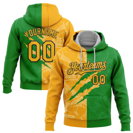 Custom Stitched Graffiti Pattern Gold Grass Green-Black 3D Scratch Sports Pullover Sweatshirt Hoodie - Main View