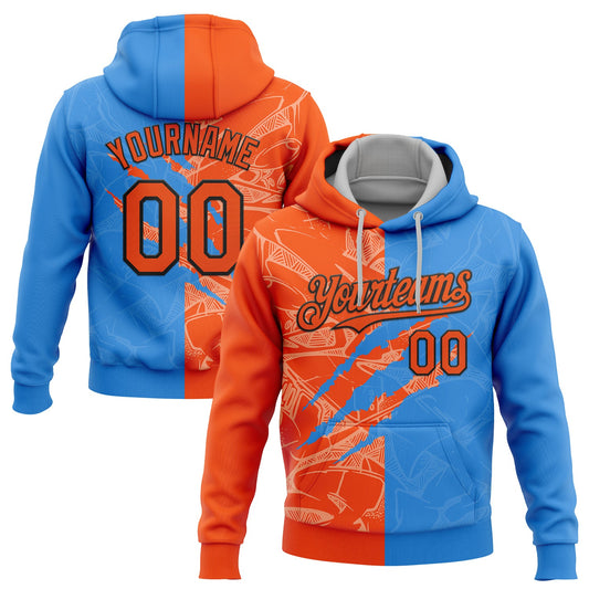 Custom Stitched Graffiti Pattern Orange Powder Blue-Black 3D Scratch Sports Pullover Sweatshirt Hoodie - Main View