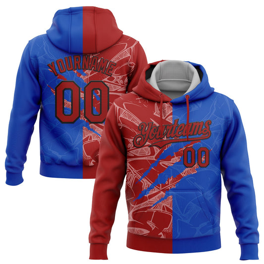 Custom Stitched Graffiti Pattern Red Thunder Blue-Black 3D Scratch Sports Pullover Sweatshirt Hoodie - Main View