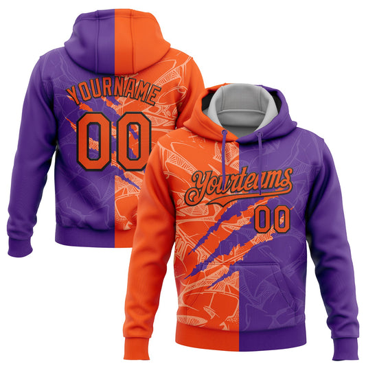 Custom Stitched Graffiti Pattern Orange Purple-Black 3D Scratch Sports Pullover Sweatshirt Hoodie - Main View