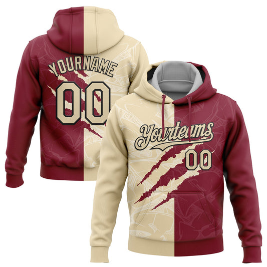 Custom Stitched Graffiti Pattern Cream Crimson-Black 3D Scratch Sports Pullover Sweatshirt Hoodie - Main View
