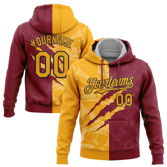 Custom Stitched Graffiti Pattern Gold Crimson-Black 3D Scratch Sports Pullover Sweatshirt Hoodie - Main View
