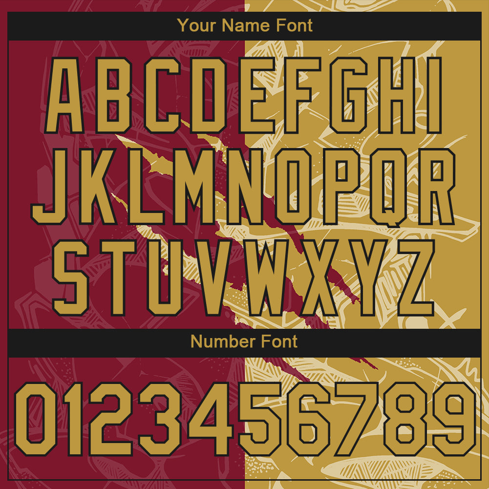 Custom Stitched Graffiti Pattern Old Gold Crimson-Black 3D Scratch Sports Pullover Sweatshirt Hoodie view 4