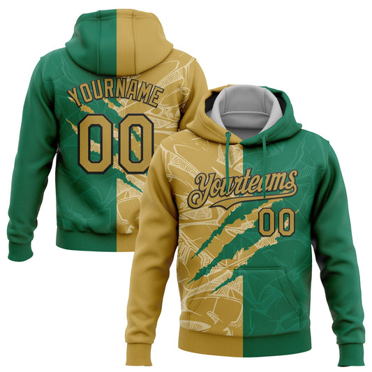 Custom Stitched Graffiti Pattern Old Gold Kelly Green-Black 3D Scratch Sports Pullover Sweatshirt Hoodie - Main View