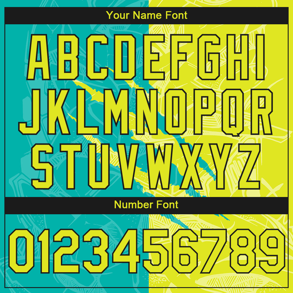 Custom Stitched Graffiti Pattern Neon Yellow Aqua-Black 3D Scratch Sports Pullover Sweatshirt Hoodie view 4