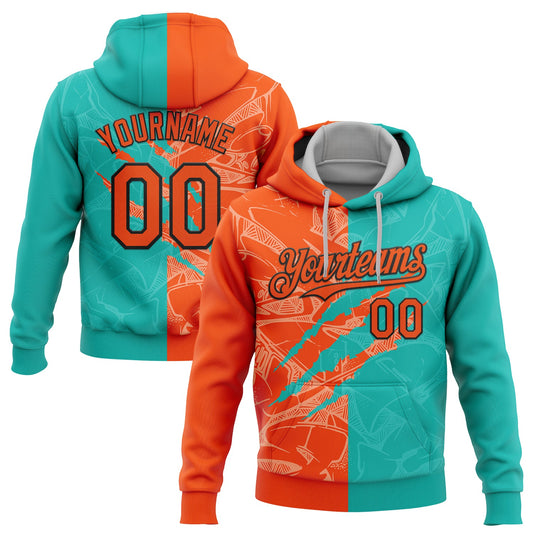 Custom Stitched Graffiti Pattern Orange Aqua-Black 3D Scratch Sports Pullover Sweatshirt Hoodie - Main View
