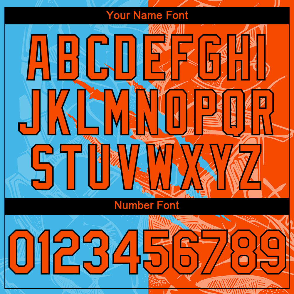 Custom Stitched Graffiti Pattern Orange Sky Blue-Black 3D Scratch Sports Pullover Sweatshirt Hoodie view 4