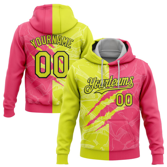Custom Stitched Graffiti Pattern Neon Yellow Neon Pink-Black 3D Scratch Sports Pullover Sweatshirt Hoodie - Main View