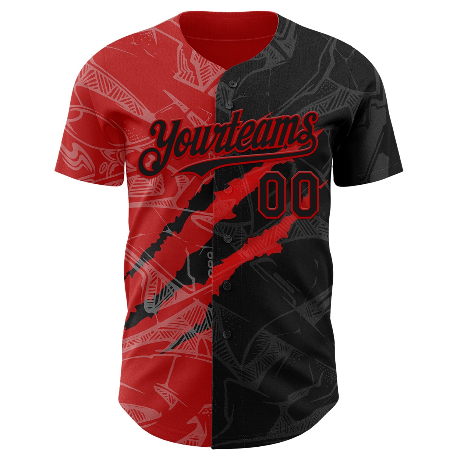 Custom Graffiti Pattern Black-Red 3D Scratch Authentic Baseball Jersey view 2