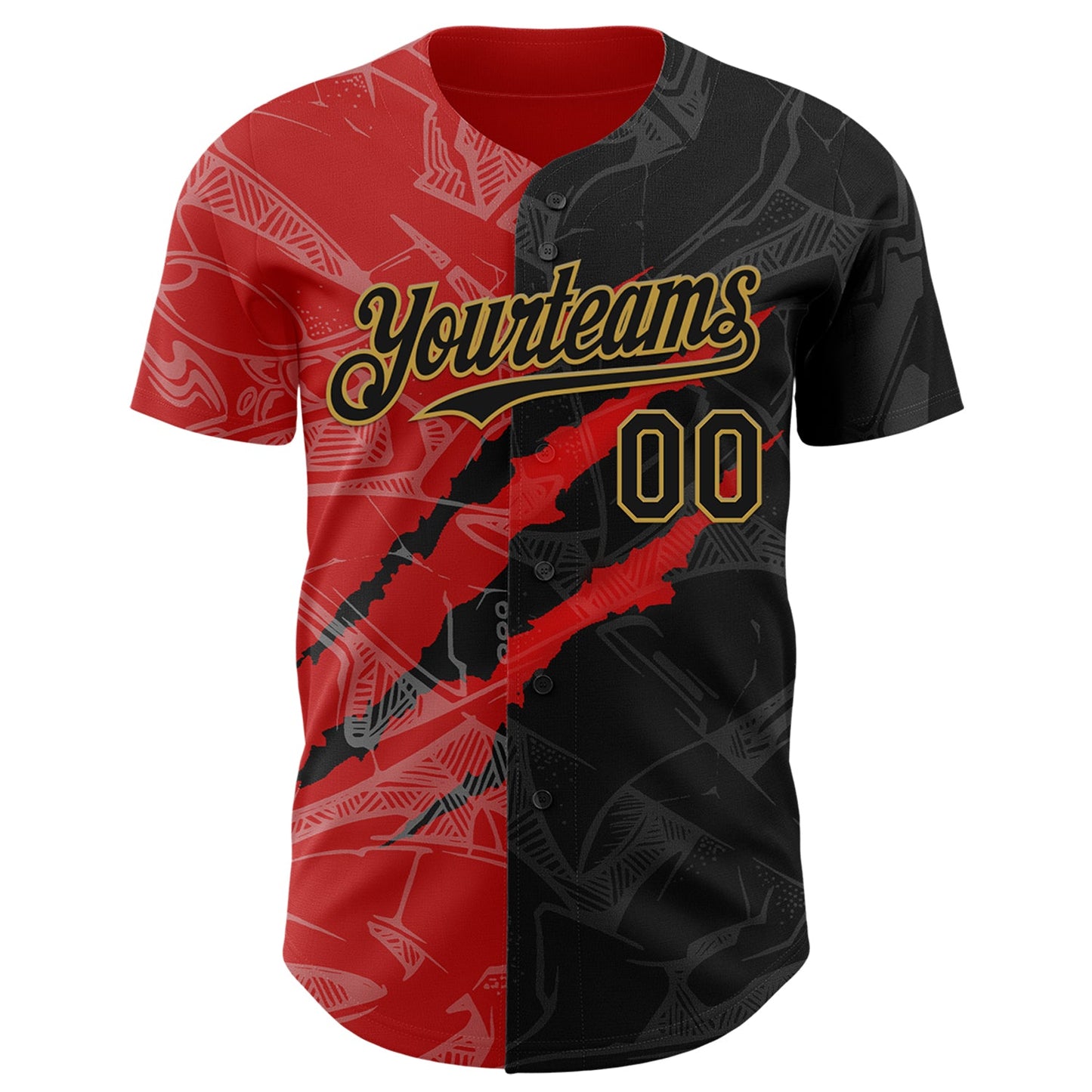 Custom Graffiti Pattern Black Red-Old Gold 3D Scratch Authentic Baseball Jersey view 2
