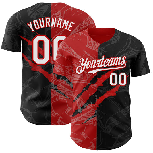 Custom Graffiti Pattern White Black-Red 3D Scratch Authentic Baseball Jersey - Main View