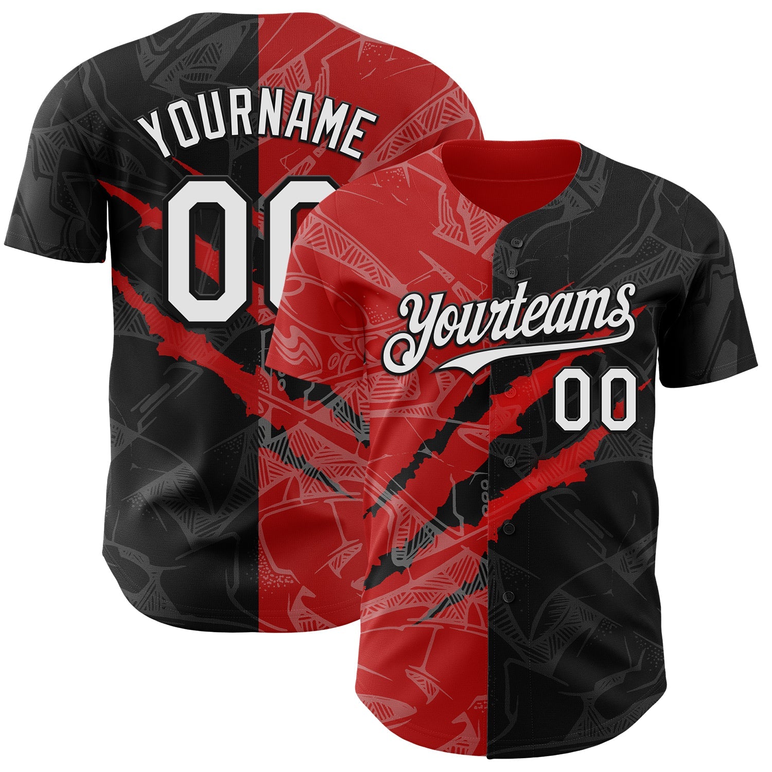 Custom Graffiti Pattern White Black-Red 3D Scratch Authentic Baseball Jersey - Main View