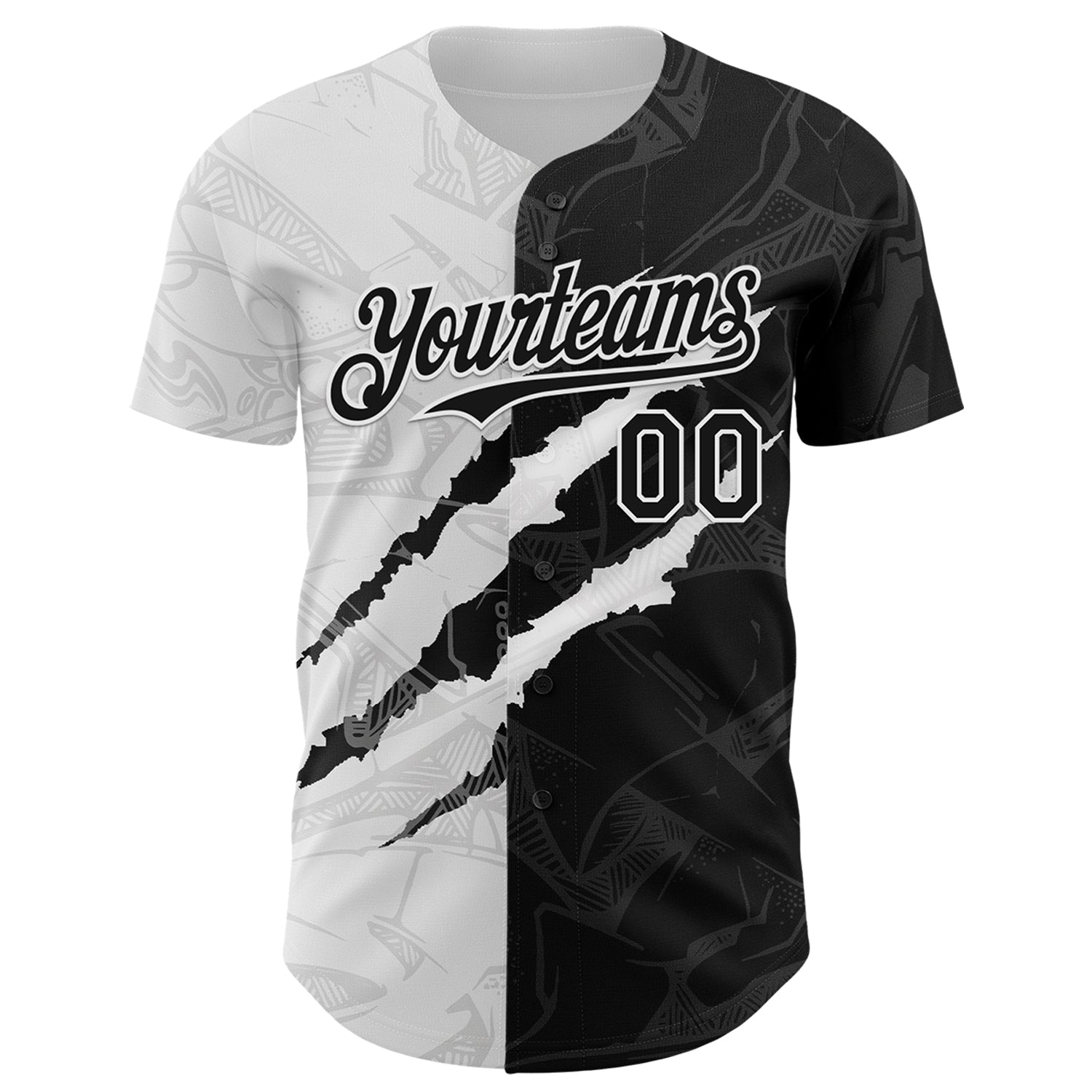 Custom Graffiti Pattern Black-White 3D Scratch Authentic Baseball Jersey view 2