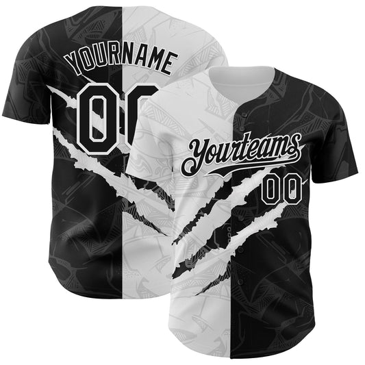 Custom Graffiti Pattern Black-White 3D Scratch Authentic Baseball Jersey - Main View