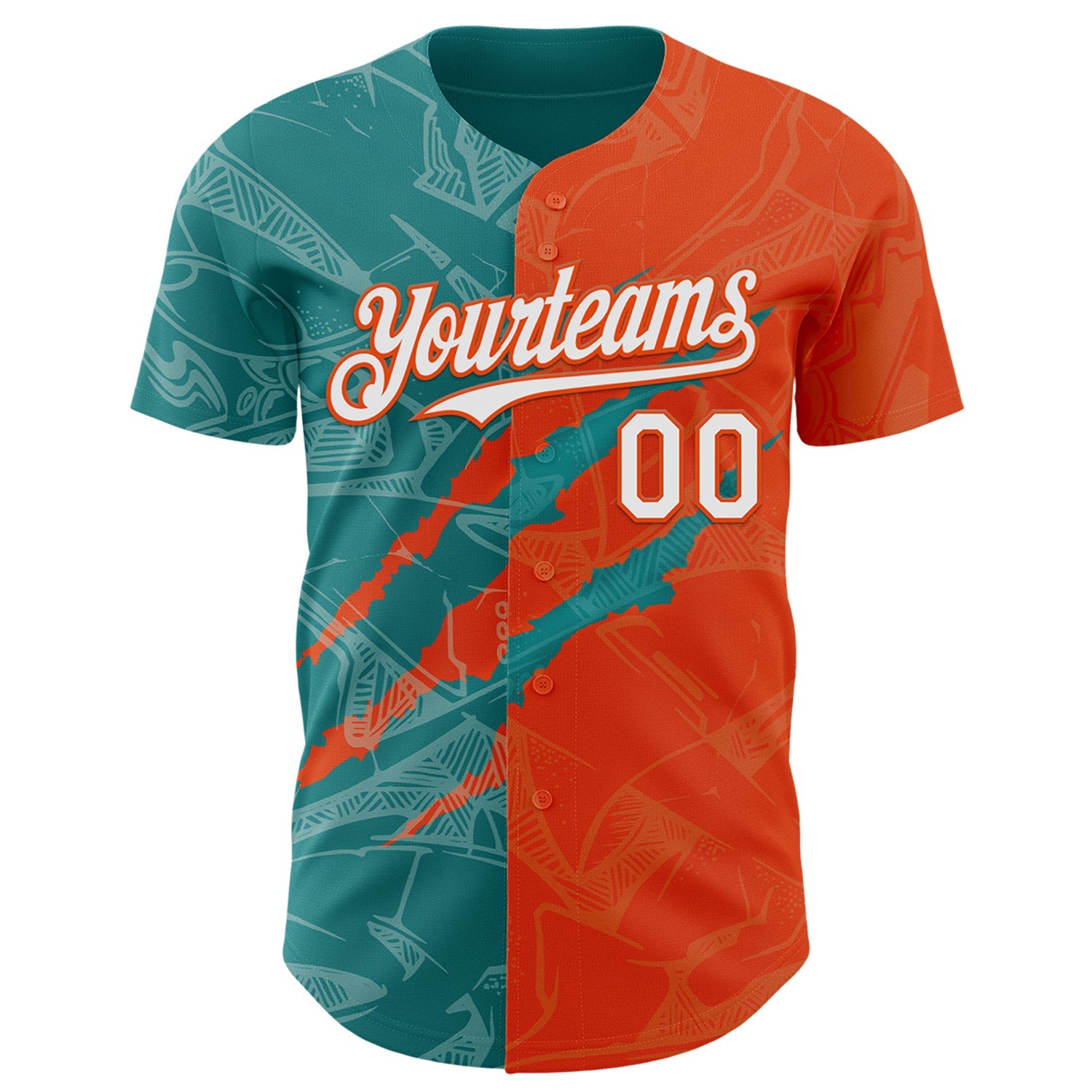 Custom Graffiti Pattern White Orange-Teal 3D Scratch Authentic Baseball Jersey view 2