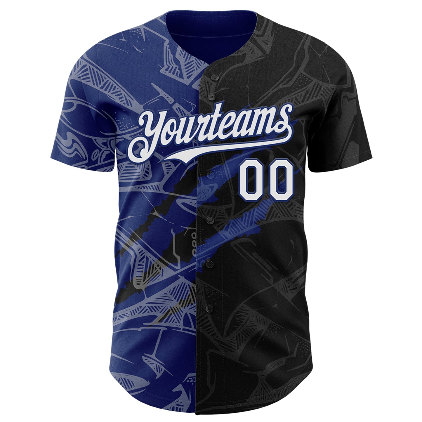 Custom Graffiti Pattern White Black-Royal 3D Scratch Authentic Baseball Jersey view 2
