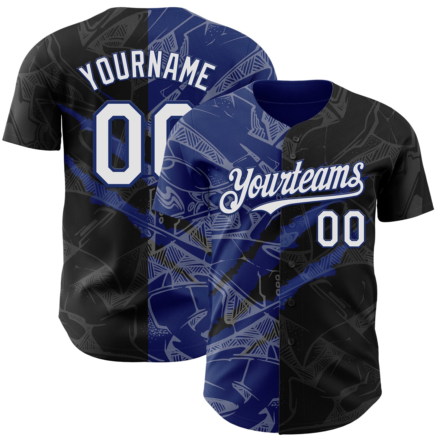 Custom Graffiti Pattern White Black-Royal 3D Scratch Authentic Baseball Jersey - Main View